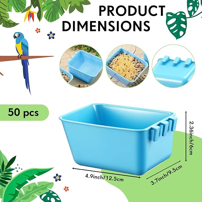 Maxdot 50 Pcs Cage Cups Chicken Feeder Cups 16 oz Hanging Bird Food Water Bowl Bunny Cage Feeding Dish for Pet Parrot Rooster Parakeet Gamefowl Poultry Pigeon (Sky Blue)