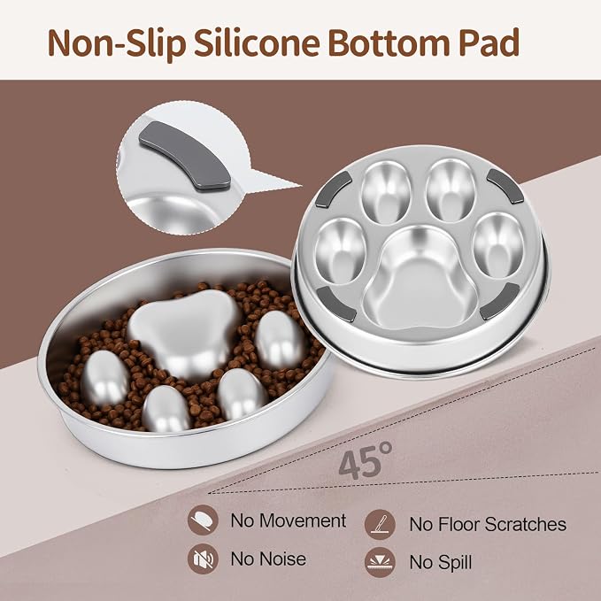 Slow Feeder Dog Bowl for Fast Eating Dogs Stainless Steel Heavy Duty 8.2" with Non-Slip Base, Raised Obstacle Slow Down Eating for Small Medium Large Dogs, Reduces Bloat & Indigestion, Dishwasher Safe