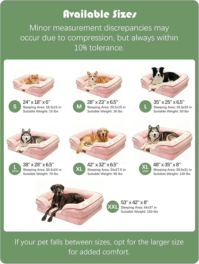 Spotted Play Orthopedic Dog Bed with Sides - Sofa Beds for Extra Large Dogs, Supportive Foam Pet Couch Bed with Washable Removable Cover, Waterproof Lining and Non-Slip Bottom, Pink - XL-Plus