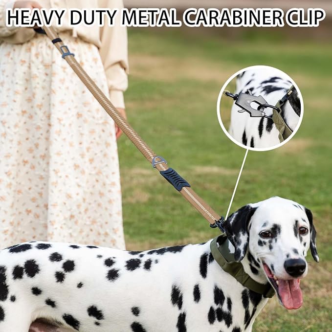 Heavy Duty Tactical Dog Leash, 4-6FT Shock Absorbing Tactical Leash with 2 Padded Handles, Metal Carabiner Clip,Car Seatbelt, Reflective Heavy Duty Leashes for Medium Large Dogs (Brown)