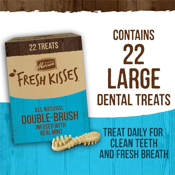 Merrick Fresh Kisses Natural Dental Chews, Toothbrush Shape Treat Infused With Real Mint, For Large Dogs - 4 ct. Bag