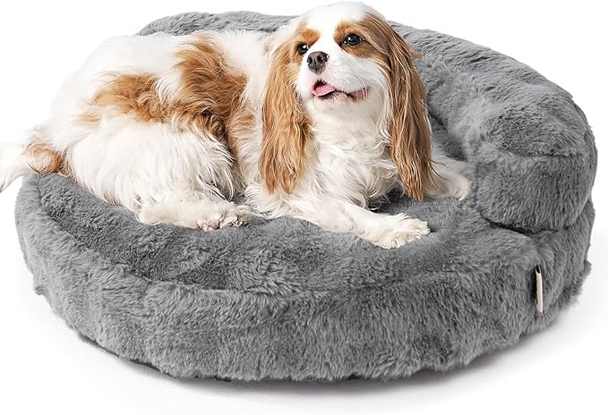 EHEYCIGA Soft Cat Couch Bed for Indoor Cats, Fluffy Small Dog Bed with Removable Washable Cover, Bolster Pet Sofa, Waterproof and Non-Slip, 26" x 26"x 8", Grey