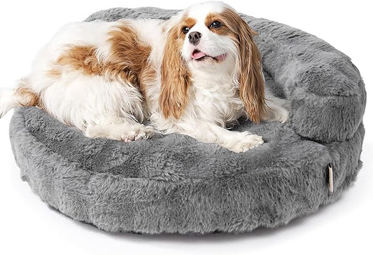 EHEYCIGA Soft Cat Couch Bed for Indoor Cats, Fluffy Small Dog Bed with Removable Washable Cover, Bolster Pet Sofa, Waterproof and Non-Slip, 26" x 26"x 8", Grey