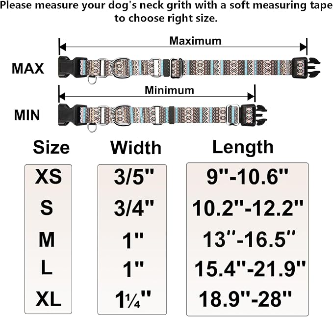 Martingale Dog Collar with Buckle Tribal Design Adjustable Escape Proof Pet Collars (Aztec, Medium)