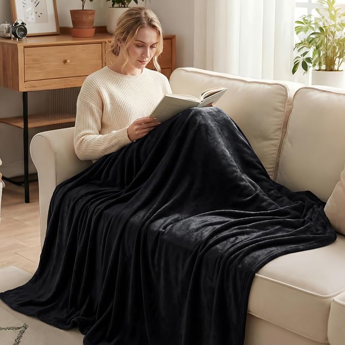 Exclusivo Mezcla Fleece Throw XL Blanket for Couch, Sofa, Super Soft and Warm Black Blankets, All Season, Cozy, Plush, Lightweight, 50x70 Inches