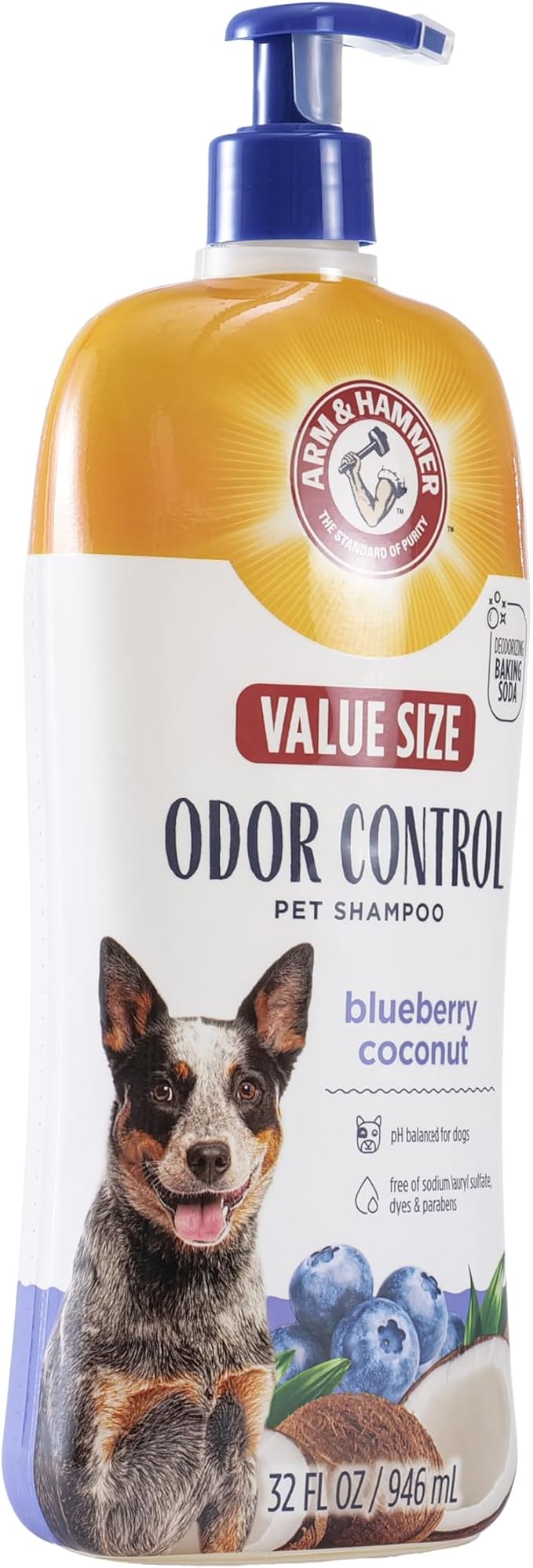 Arm & Hammer for Pets Odor Control Shampoo for Dogs, Blueberry Coconut, Odor Eliminating Dog Shampoo, Dog Deodorizer, 32 Fl Oz