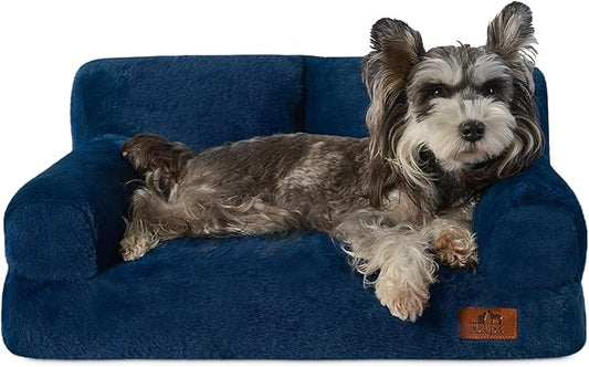 Hollypet Fluffy Dog Cat Bed Pet Couch Beds Plush Soft Warming Washable Puppy Bed for Small Medium Dogs and Large Cats, Cobalt Blue, 24" L x 18" W x 10" Th