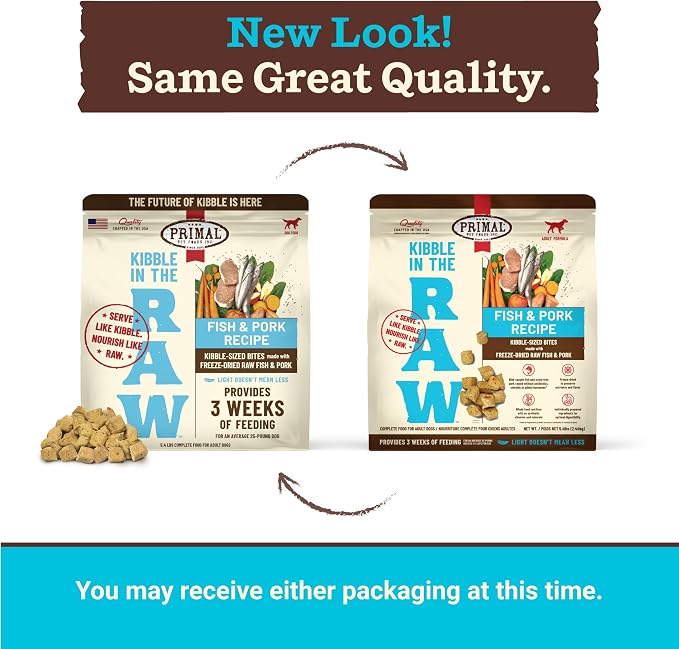 Primal Kibble in The Raw, Freeze Dried Dog Food, Fish & Pork, Scoop & Serve, Made with Raw Protein, Whole Ingredient Nutrition, Crafted in The USA, Dry Dog Food 5.4 lb Bag