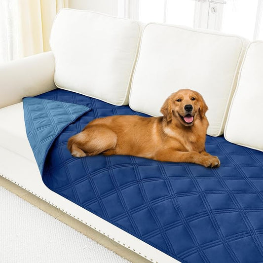 Smiry Waterproof Dog Bed Cover Blanket 30x95, Soft Reversible Pet Blanket, Washable Leakproof Cats Dogs Couch Cover for Sofa, Couch, Furniture, Lattice, Navy/Blue