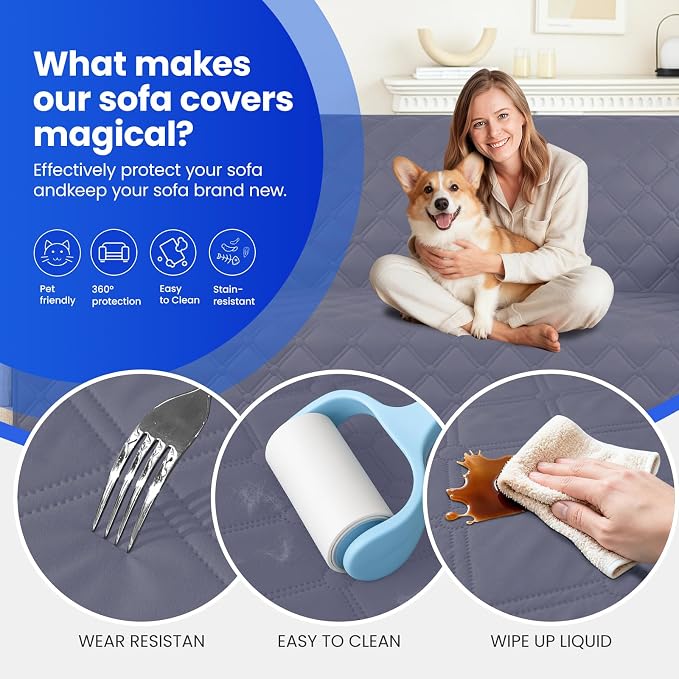 Waterproof Dog Bed Cover Pet Blanket, Soft Couch Cover for Dogs Washable, Non-Slip Dog Blanket Protect Furniture Couch Sofa Car for Puppy Large Dogs Cat (30x70 Inch, Grey Blue)