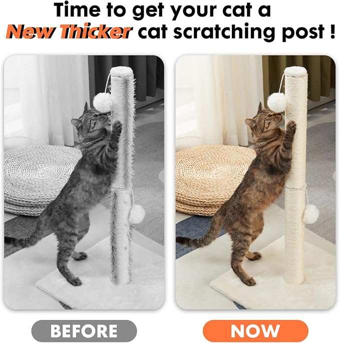 PowerKing Natural Sisal Replacement Scratching Post, 4 Pieces M8 Cat Scratch Post Refill Pole Parts for Refurbishment, White, Include Screws, White, 15.74''+15.74''+7.87''+7.87''
