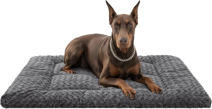 Washable Dog Bed Reversible Dog Beds for Crate Soft Fluffy Kennel Pad Anti-Slip Pet Sleeping Mat for Large Jumbo Medium Small Dogs (Grey, 53.00" x 36.00" x 1.50")