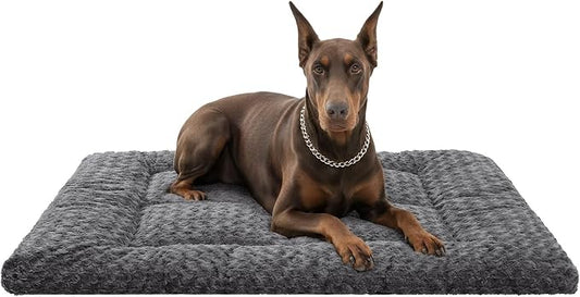 Washable Dog Bed Reversible Dog Beds for Crate Soft Fluffy Kennel Pad Anti-Slip Pet Sleeping Mat for Large Jumbo Medium Small Dogs (Grey, 53.00" x 36.00" x 1.50")
