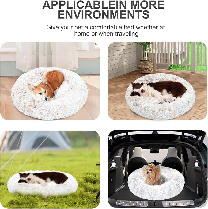 JOYELF Donut Dog Bed Cat Bed for Large Dogs, Calming Pet Bed Ultra Soft Faux Fur Cuddler Round Self Warming Sleeping Bed for Dogs and Cats