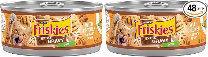 Friskies Purina Gravy Pate,Wet Cat Food Extra Gravy Pate with Chicken in Savory - 5.5 oz. Cans,(Pack of 48)