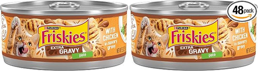 Friskies Purina Gravy Pate,Wet Cat Food Extra Gravy Pate with Chicken in Savory - 5.5 oz. Cans,(Pack of 48)