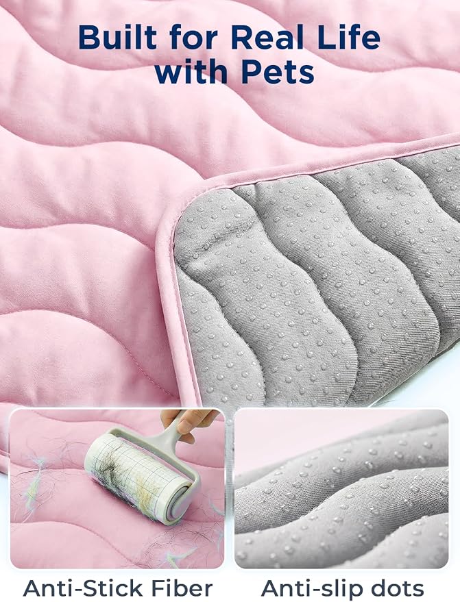 Dog Cooling Mat for Extra Large Dogs, 48"x30" Breathable Self Cooling Crate Mat for Dogs & Cats, QMAX>0.5 Portable Washable Pet Cooling Mat for Dog Bed, Thickened Cool Fiber Indoor/Outdoor Summer,Pink