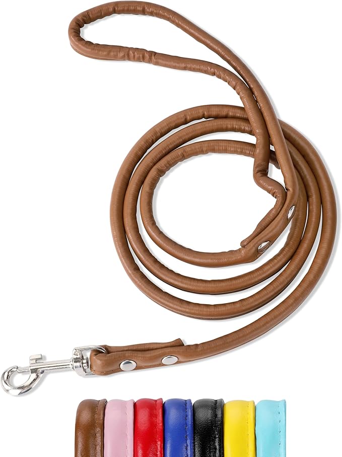 Brown Soft Leather Dog Leash for Small,Medium Dog Walking, Comfortable Leather Handle, 4 ft Brown