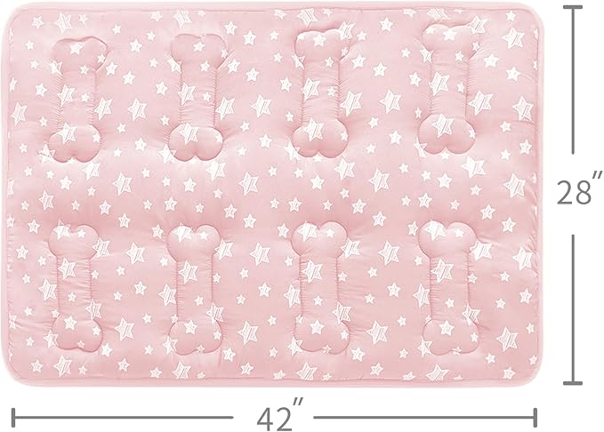 Dog Crate Mat (42" X 28"), Soft Dog Bed Mat with Cute Prints, Personalized Dog Crate Pad, Anti-Slip Bottom, Machine Washable Kennel Pad, Pink