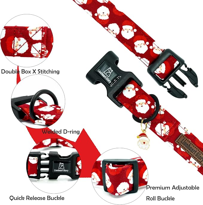Lionheart Glory Christmas Dog Collar Red Santa Claus Dogs Collar - Adjustable Safety Soft Collars for Small Dogs Puppy Girl or Boy Xmas Pet Collars Holiday