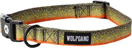 Wolfgang Heavy Duty, Adjustable Dog Collar with Quick Release Nylon Buckle for Walking & Training, BrookTrout Print, Medium