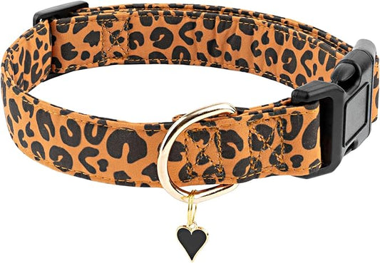 Faygarsle Brown Leopard Print Dog Collar for Small, Medium, Large Boys Girls Dogs M