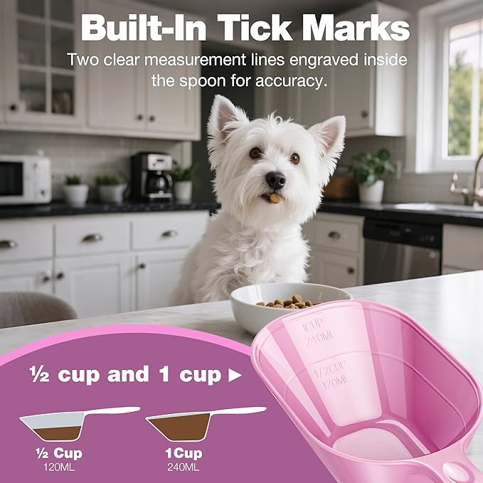 Dog Food Scoop 2 Pack, Pet Cup Capacity Cat Food Scooper With Measuring Lines For Dog, Puppy and Cat Coffee Bean, Flour Scoop Purple