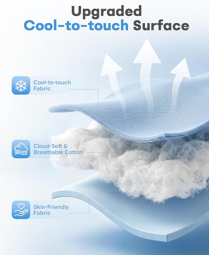 BurgeonNest Cooling Small Dog Pillow for Puppies and Cats, Summer Chill Pet Calming Pillow with Cool-Touch Fabric, Soft Sleep Bolster for Senior Dogs & Kittens, Machine Washable (Cool Blue, Large)