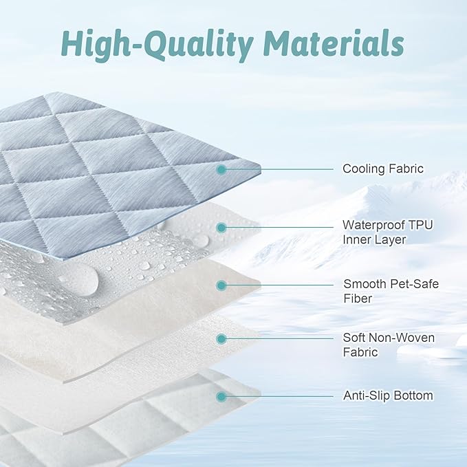 COZY KISS Dog Cooling Mat 68"x82" Q-Max>0.4, Waterproof Pet Cooling Pad, Leakproof & Non-Slip Dog Bed Cover, Washable Furniture Protector for Large Dogs, Couch, Floor (Blue)