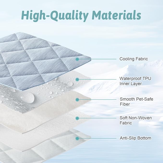 COZY KISS Dog Cooling Mat 82"x82" Q-Max>0.4, Waterproof Cooling Dog Bed Cover, Leakproof Pet Pad with Non-Slip Bottom, Washable Cooling Blanket for Large & Multiple Dogs (Blue)