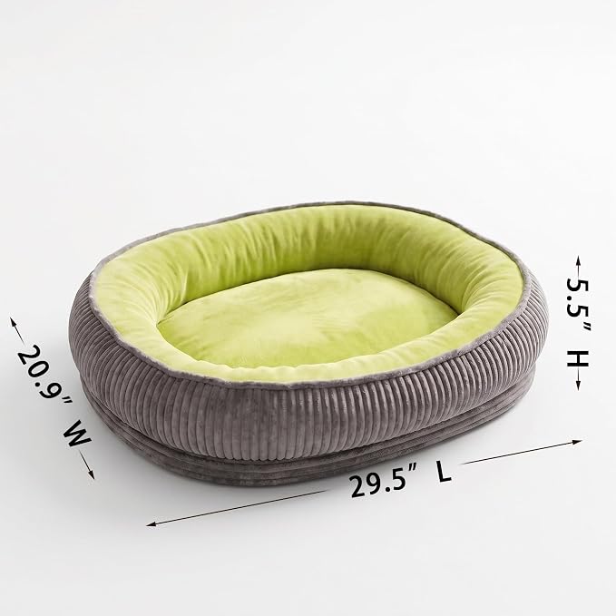 Calming Dog Bed for Medium to Large Dogs 30"x21" - Orthopedic Washable Pet Bed with Anti-Slip Bottom, Indoor Soft Cat Bed with Removable Cover (Lime Green)