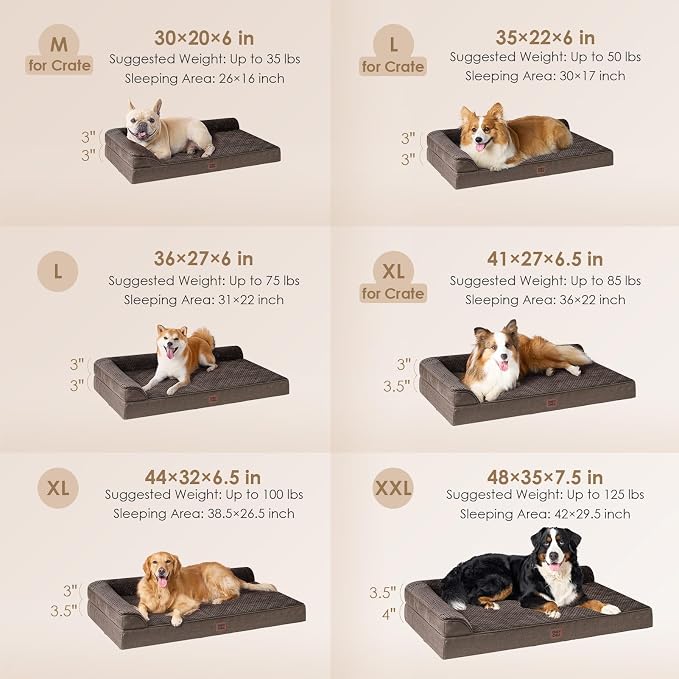 EHEYCIGA XL Dog Bed Memory Foam for Crate, Extra Large Dog Bed Orthopedic with Washable Removable Cover, Waterproof Pet Sofa Couch XLarge Size Dogs, 41x27x6.5, Brown