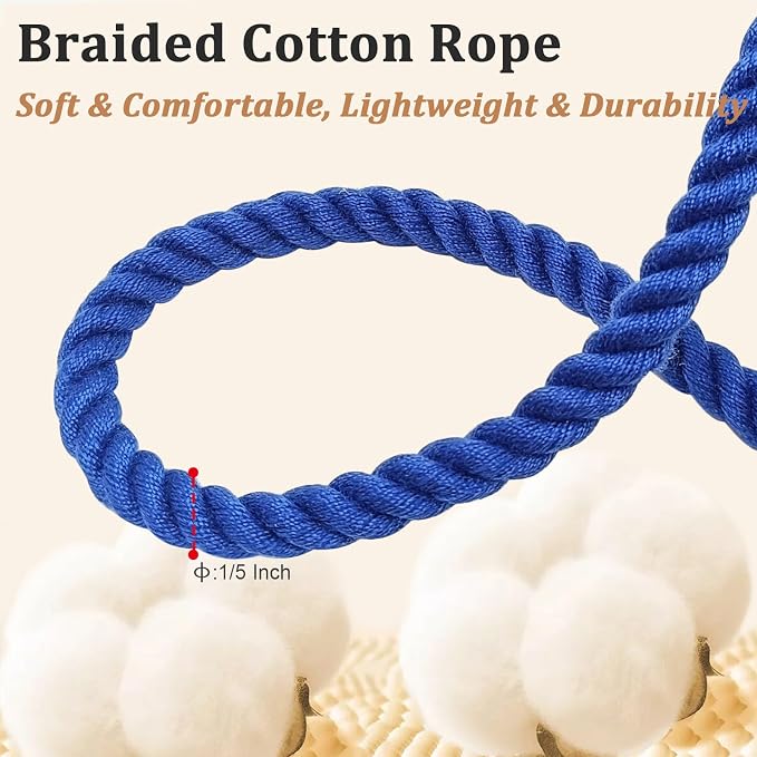 5 FT Puppy Leash for Small Dogs - 1/5" Lightweight & Soft Cotton Braided Rope Dog Leash for Tiny Breeds/Cats Daily Walks Training, Blue