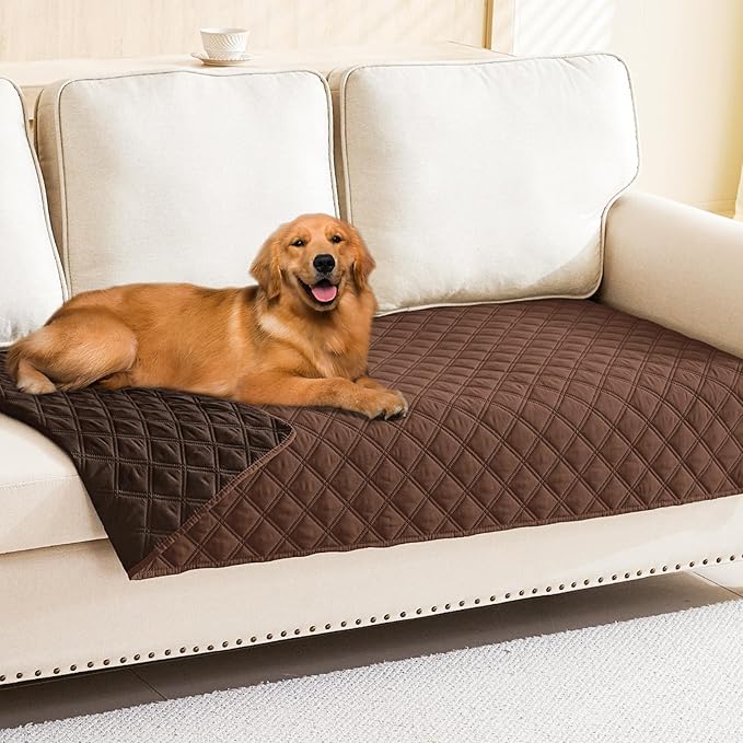 Smiry Waterproof Couch Covers for Dogs Washable, Reversible Pet Couch Covers for 3 Cushion Sofa Pet Friendly, Soft Sofa Furniture Protector for Dogs Cat Kids, Checkered (30"x95", Brown/Chocolate)
