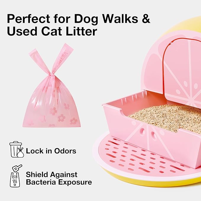 VETRESKA Dog Poop Bags with Handles 120 Count, Floral Scented Waste Bags, Leak-Proof Thick Dog Bags for Poop, Easy-Tie Large Poop Bags, 8 Refill Rolls for Dog Walking Cat Litter