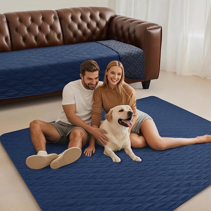 Luciphia 100% Waterproof Couch Cover Blanket for Dogs Anti-Slip Pet Couch Protector Sofa Mat Puppy Cat Blanket with Non-Slip Bottom, Navy Blue, 82x120 Inch