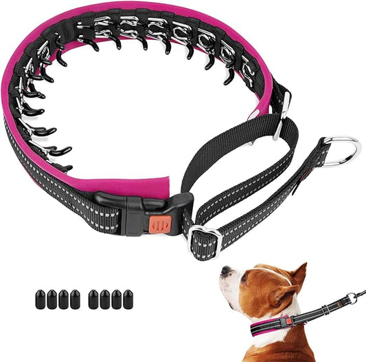 Mayerzon Martingale No Pull Collar for Small Medium Dogs, Patented Anti Pull Dog Collar with Buckle for Walking Training, with Neoprene Padding and Reflective Stitching, Adjustable(Hot Pink Trim, S)
