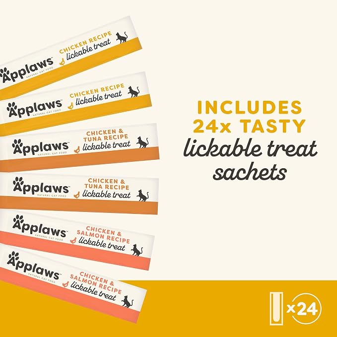 Applaws Lickable Cat Treats, Natural Grain-Free Purée, Made with Limited and Natural Ingredients, No Artificial Additives, Chicken Squeeze Up Cat Treats (24 x 0.5 oz Sachets)