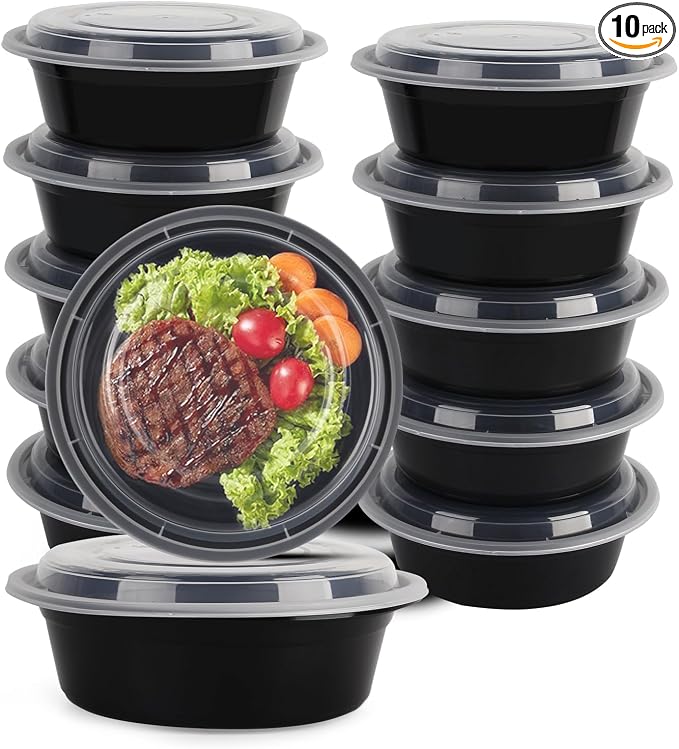 WGCC Meal Prep Containers with Lids - 10Pack 32oz Meal Prep Bowls, Disposable Food Prep Containers, Round To Go Containers with Lids, BPA-Free, Freezer & Dishwasher Safe
