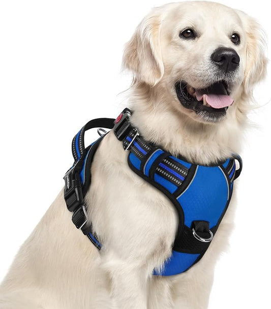 rabbitgoo Dog Harness for Large Dogs, 3 Buckles Easy On & Off No Pull Pet Vest, Soft Padded Walking Pet Harness with Control Handle, Adjustable and Reflective, Royal Blue, XL