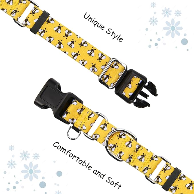 Martingale Dog Collar with Buckle Yellow Bee Dog Collar Adjustable Cute Design Patterns (Bee, Medium)