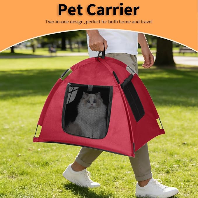 Portable Pet Tent, Full-Enclosure Zippered Mesh, Indoor & Outdoor | Easy-flex poles, tool-free. Tear-resistant. Anti-tip. 5+ colors. For cats, small dogs. 60x60x45cm, 390g