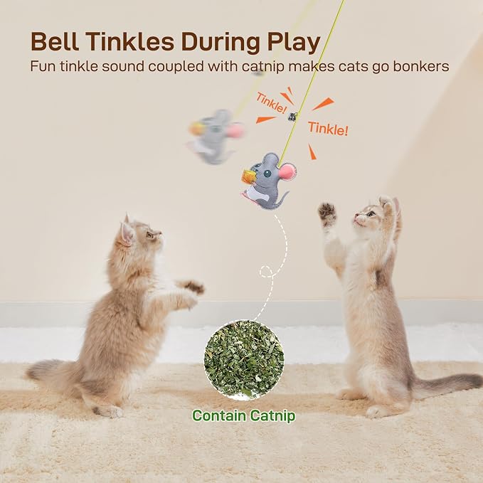 Potaroma Interactive Cat Feather Toys 5 Pcs, Cat Teaser Retractable Hanging Indoor Kitten Play Chase Exercise, Mental Physical Stimulation for All Breeds and Species