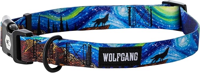 Wolfgang Heavy Duty, Adjustable Dog Collar with Quick Release Nylon Buckle for Walking & Training, StarryWolf Print, Medium