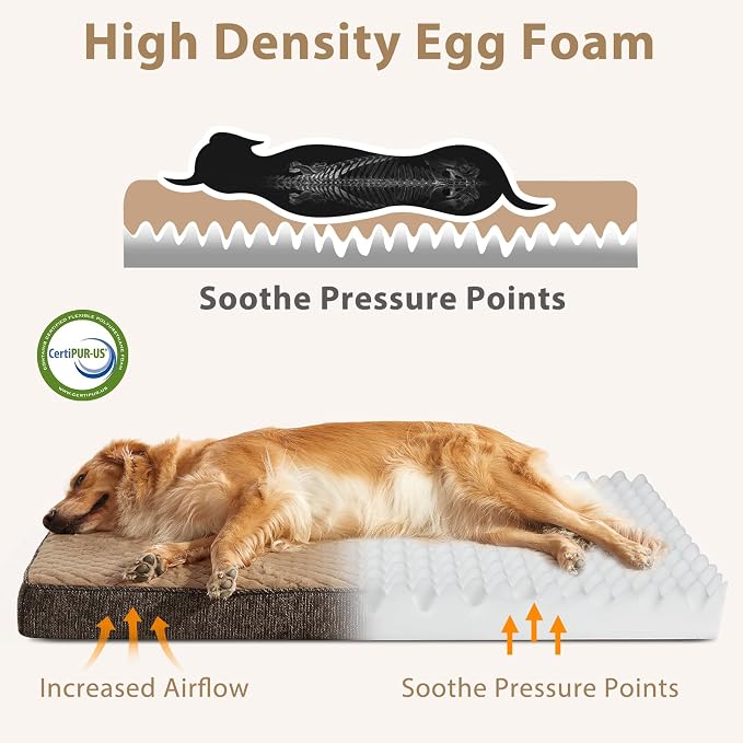 JOEJOY Orthopedic Dog Bed for Large Dogs, Washable Dog Crate Bed Large Sized with Removable Cover, Egg Memory Foam Big Pet Beds, Brown, 35"x22"