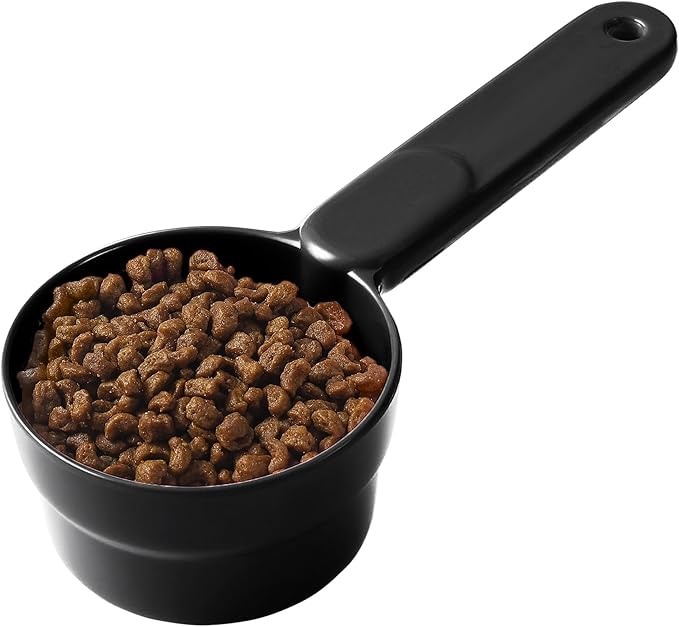 Joyinjojo Dog Food Scoop 1 Cup 1/2 Cup - Melamine Dog Food Measuring Cup, Pet Food Scoop for Dog Cat...Comfortable Long Handle for Easy to Scoop Food, Black 1 Cup
