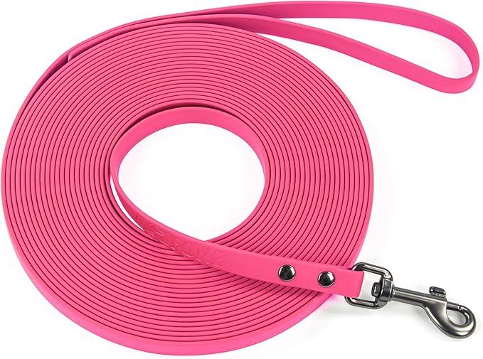 WOLFONE Waterproof PVC Dog Leash Long Training Lead 10FTHeavy Duty Tangle-Free Nylon Core Easy Clean Rubber Coated Leash for Small Medium Large Dogs Outdoor Training