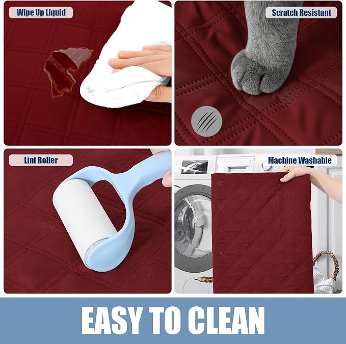 Smiry Waterproof Dog Bed Cover Pet Blanket, Soft Washable Dog Blanket for Furniture Bed Couch Sofa Reversible, Checkered (68"x82", Wine Red/Beige)