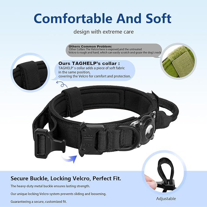 Tactical AirTag 2nd Gen (2026) & 1st Gen Dog Collar, 100% Waterproof Integrated Apple Air Tag Dog Collars with Hard PC AirTag Holder, Adjustable Military Collar with Handle, for Large Dogs(Purple,XL)