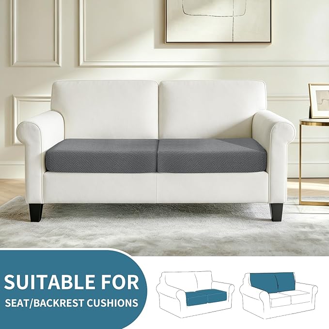 XINEAGE Large Couch Cushion Covers Seat Cushion Cover Thick Stretch Sofa Slipcovers 2 Piece Individual Couch Covers with Elastic Bottom(2 XL Seat Cushion/Backrest,Light Gray)
